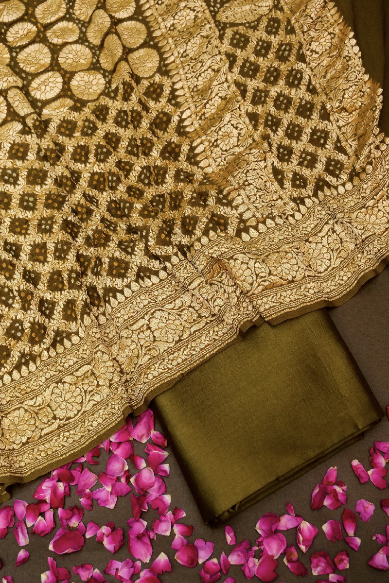PURE DUPION SILK MEHNDI GREEN COLOR UNSTICHED SUIT