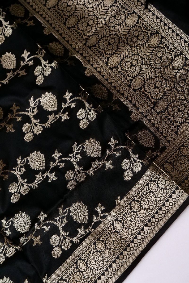 BANARASI TAFFETA SILK PASTEL BROWN WITH BLACK COLOR UNSTICHED SUIT