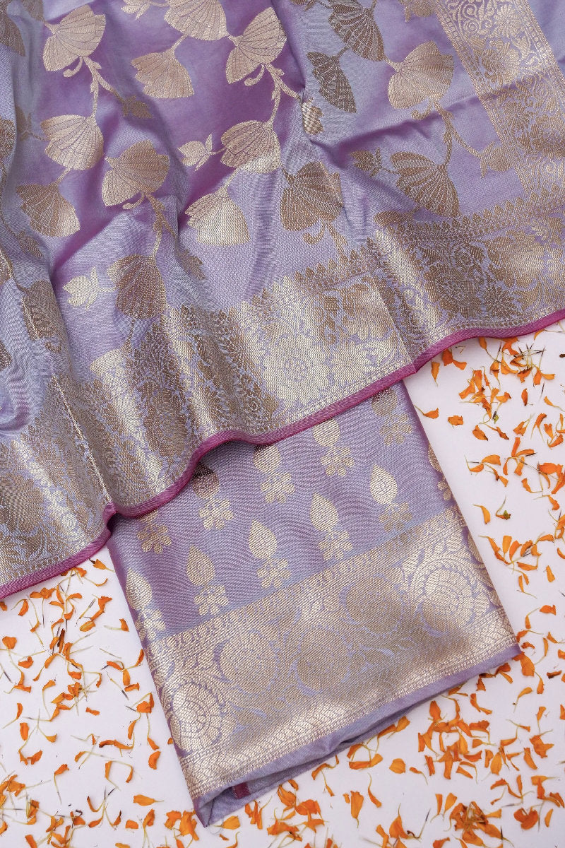 BANARASI TAFFETA SILK PASTEL PURPLE COLOR UNSTICHED SUIT