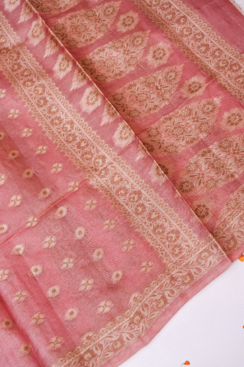 BANARASI TUSSAR SILK DARK ONION PINK COLOR UNSTICHED SUIT