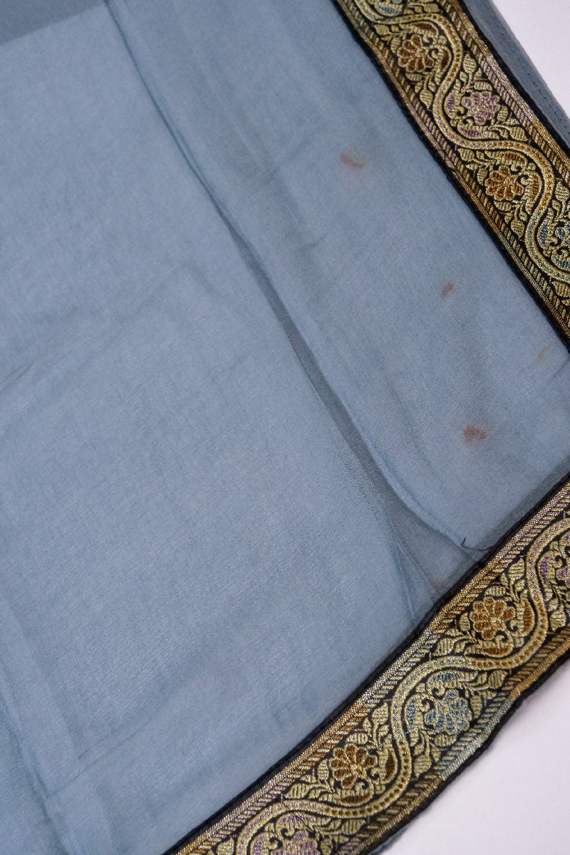 BANARASI BUTTER SILK GREY BODY WITH BLACK BORDER COLOR UNSTITCHED SUIT