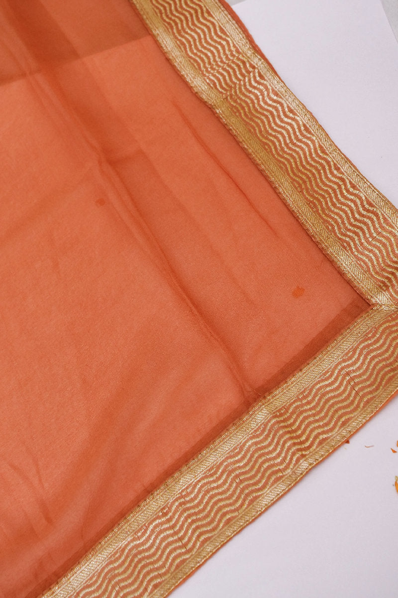 BANARASI BUTTER SILK RUST COLOR UNSTITCHED SUIT