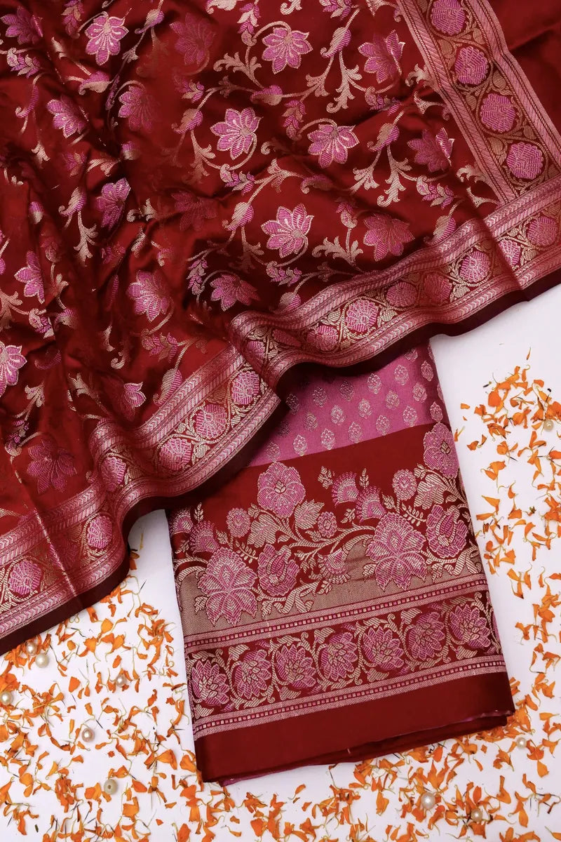 BANARASI TAFFETA SILK ONION PINK UNSTICHED SUIT