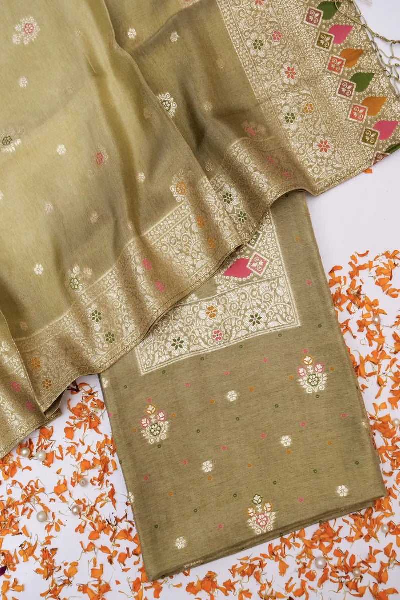 BANARASI DOLA SILK PESTAL MEHNDI COLOR UNSTITCHED SUIT