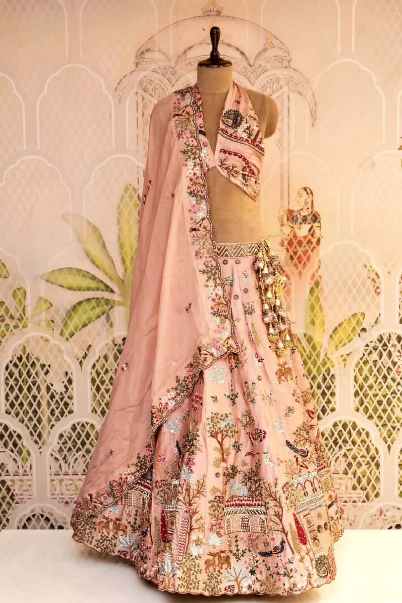 PURE CREPE SILK ROSE GOLD COLOR LEHENGA