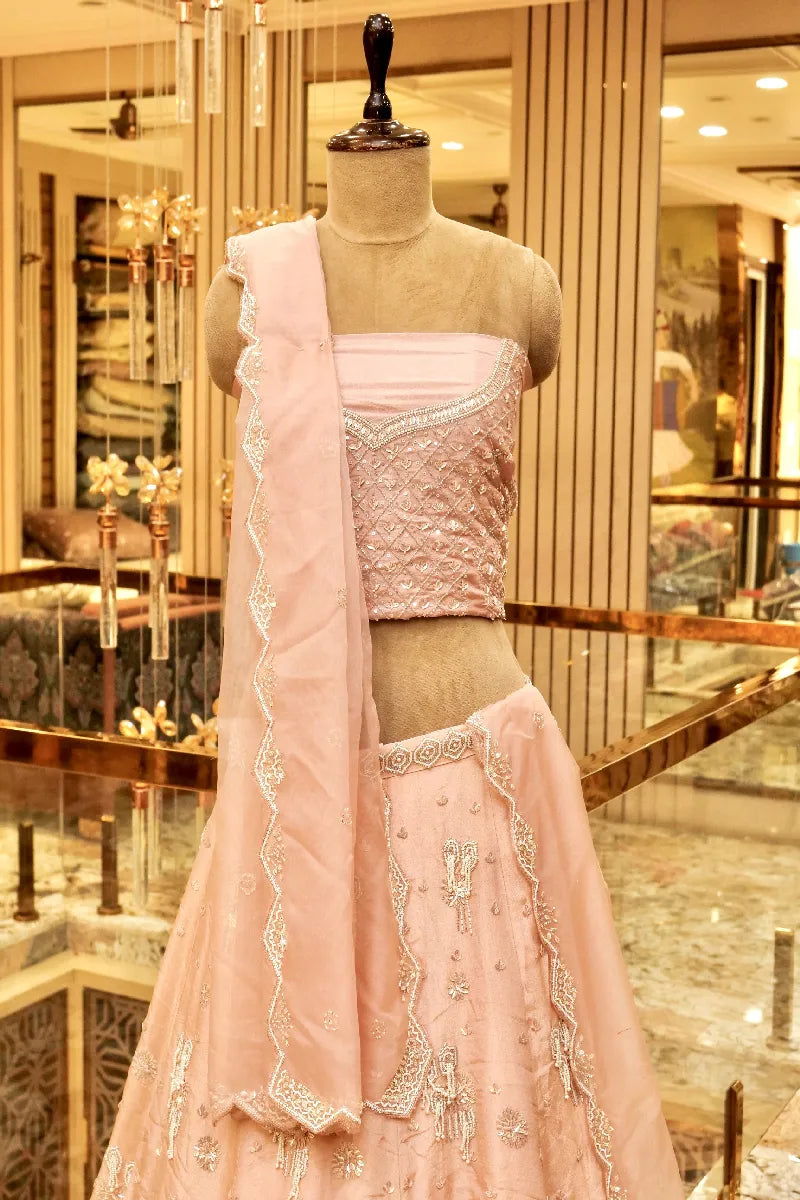 PURE CREPE PEACH COLOR PARTY WEAR LEHENGA