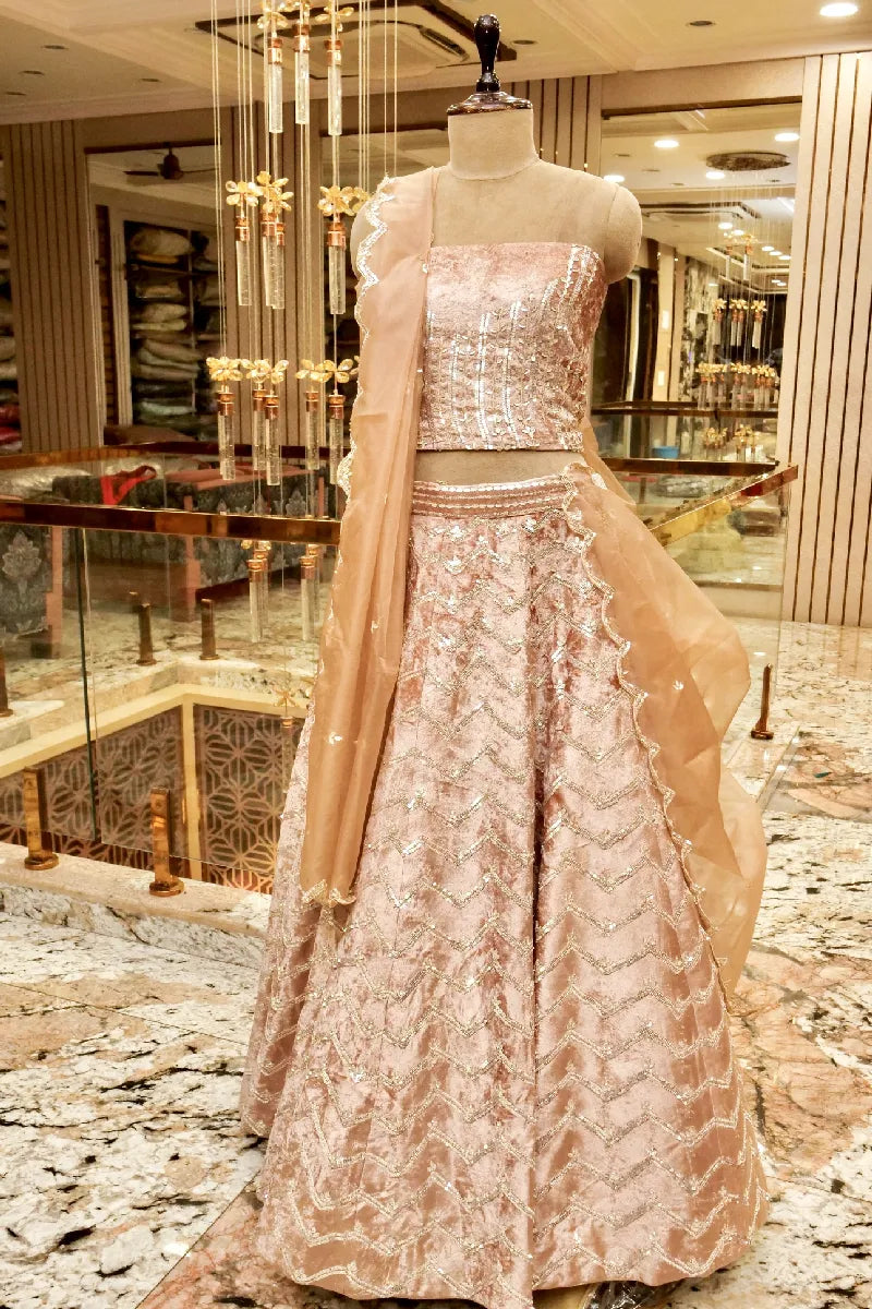 PURE CREPE ROSE GOLD COLOR PARTY WEAR LEHENGA