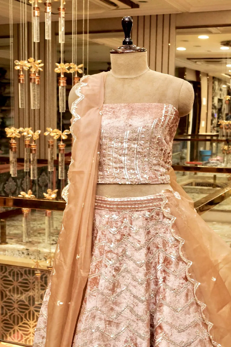 PURE CREPE ROSE GOLD COLOR PARTY WEAR LEHENGA