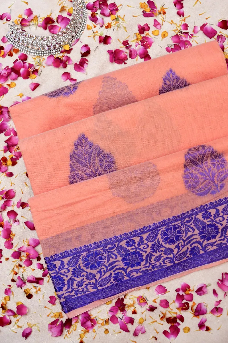 BANARASI PEACH COLOR SIKO COTTON SAREE