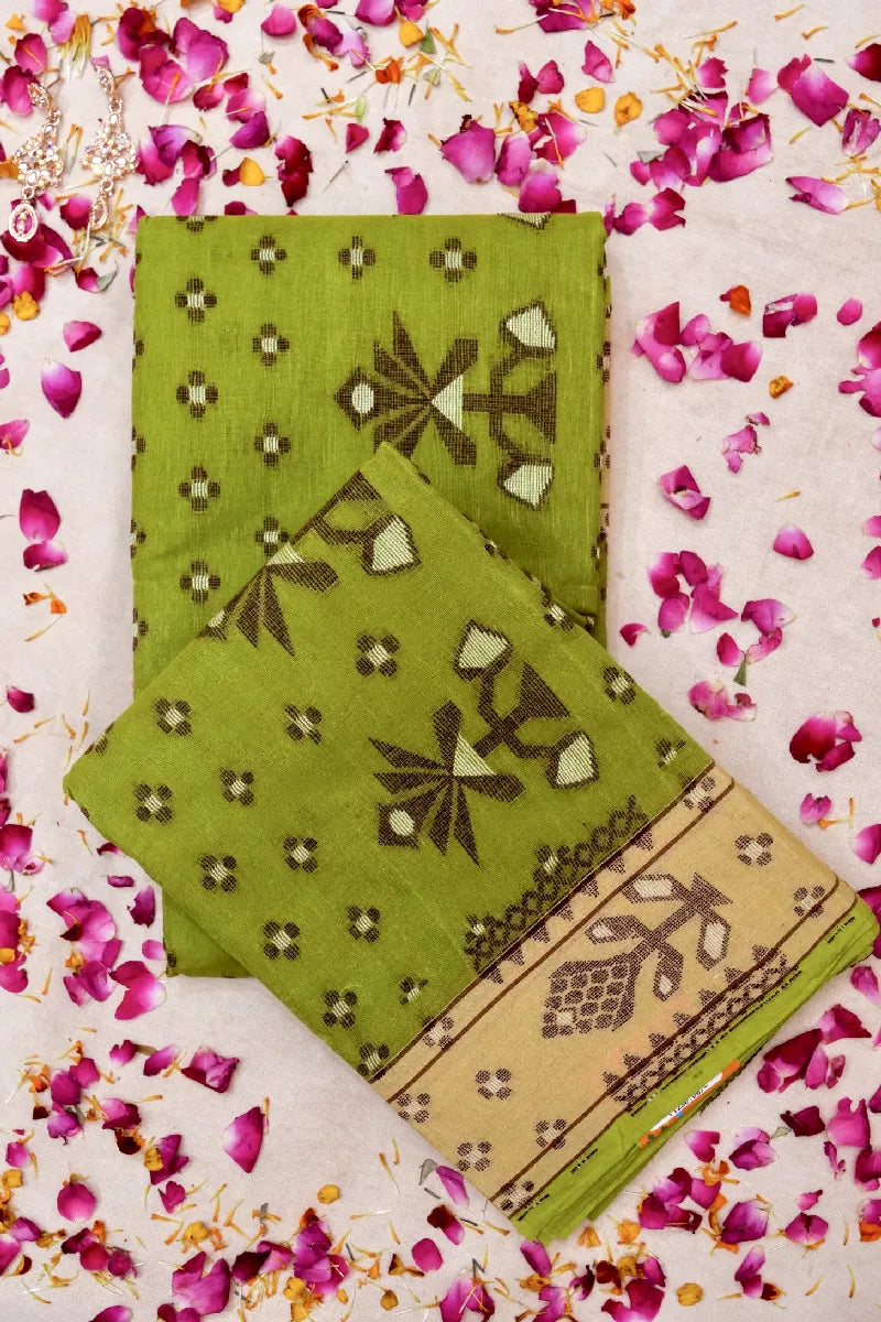 BANARASI PISTA GREEN COLOR SIKO TAANT COTTON SAREE