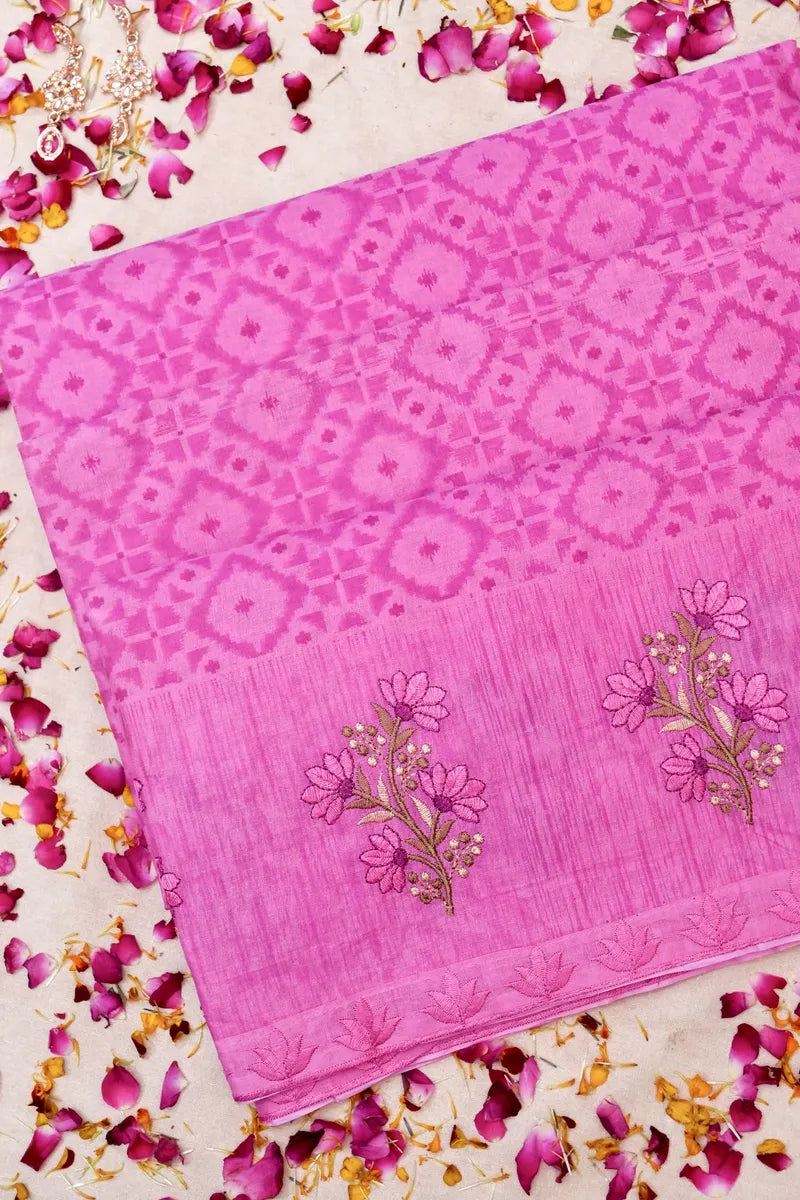 BANARASI ROSE PINK COLOR HANDLOOM COTTON SAREE