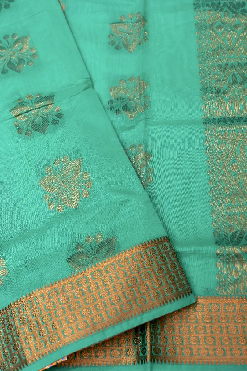 BANARASI RAMA GREEN COLOR SIKO COTTON SAREE