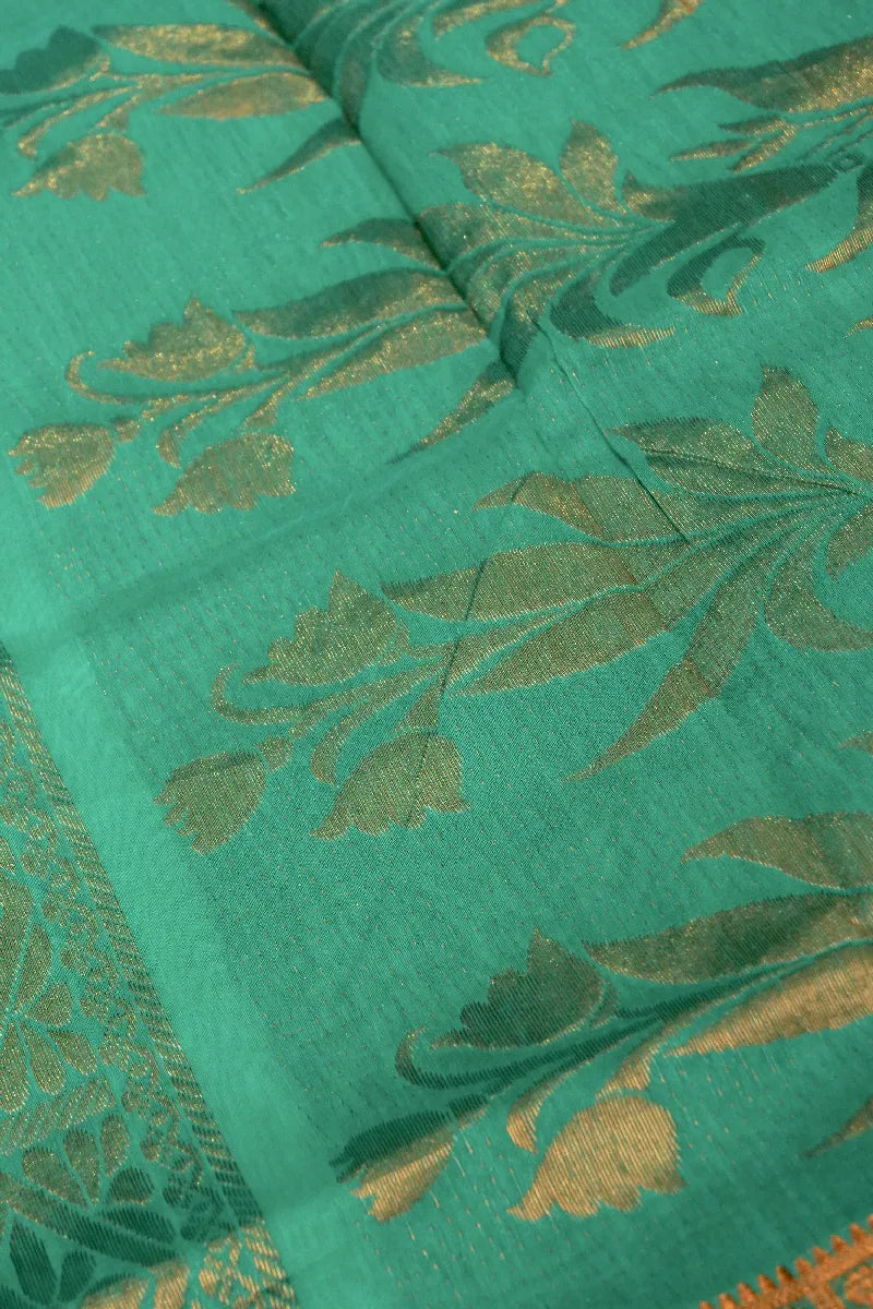 BANARASI RAMA GREEN COLOR SIKO COTTON SAREE