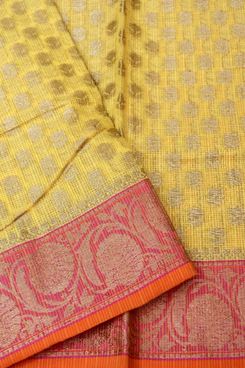 BANARASI LEMON YELLOW COLOR SUPERNET COTTON SAREE