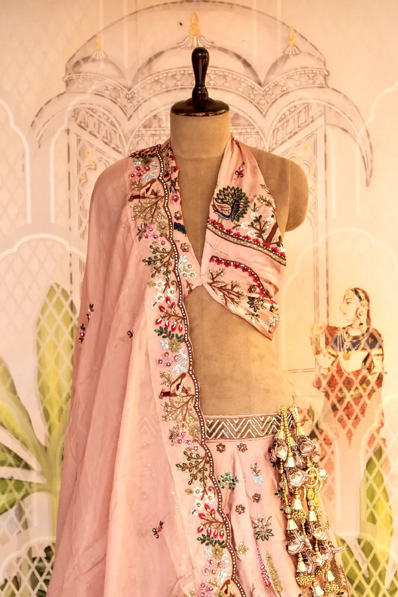 PURE CREPE SILK ROSE GOLD COLOR LEHENGA