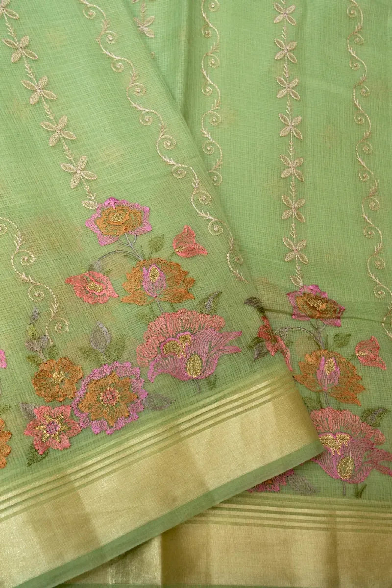 BANARASI PARROT GREEN COLOR SIKO COTTON SAREE
