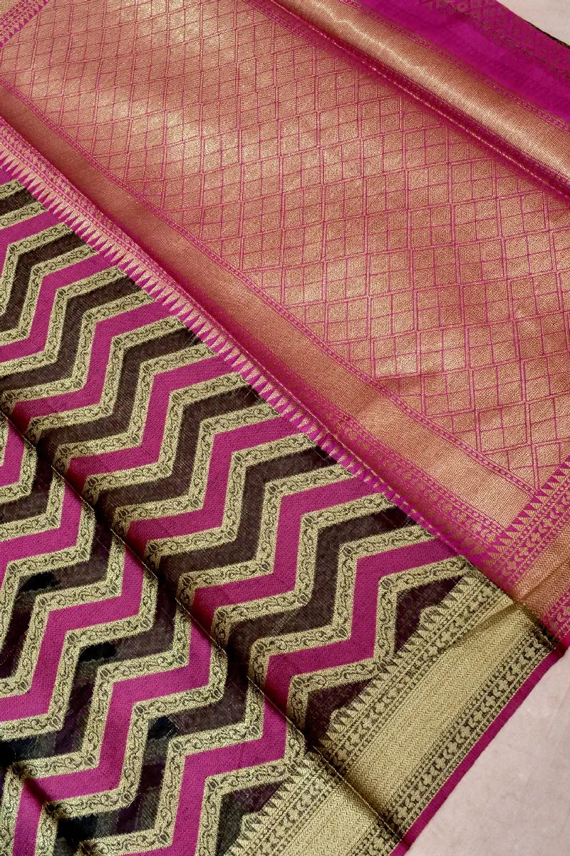 BANARASI BLACK WITH MAGENTA COLOR SUPERNET COTTON