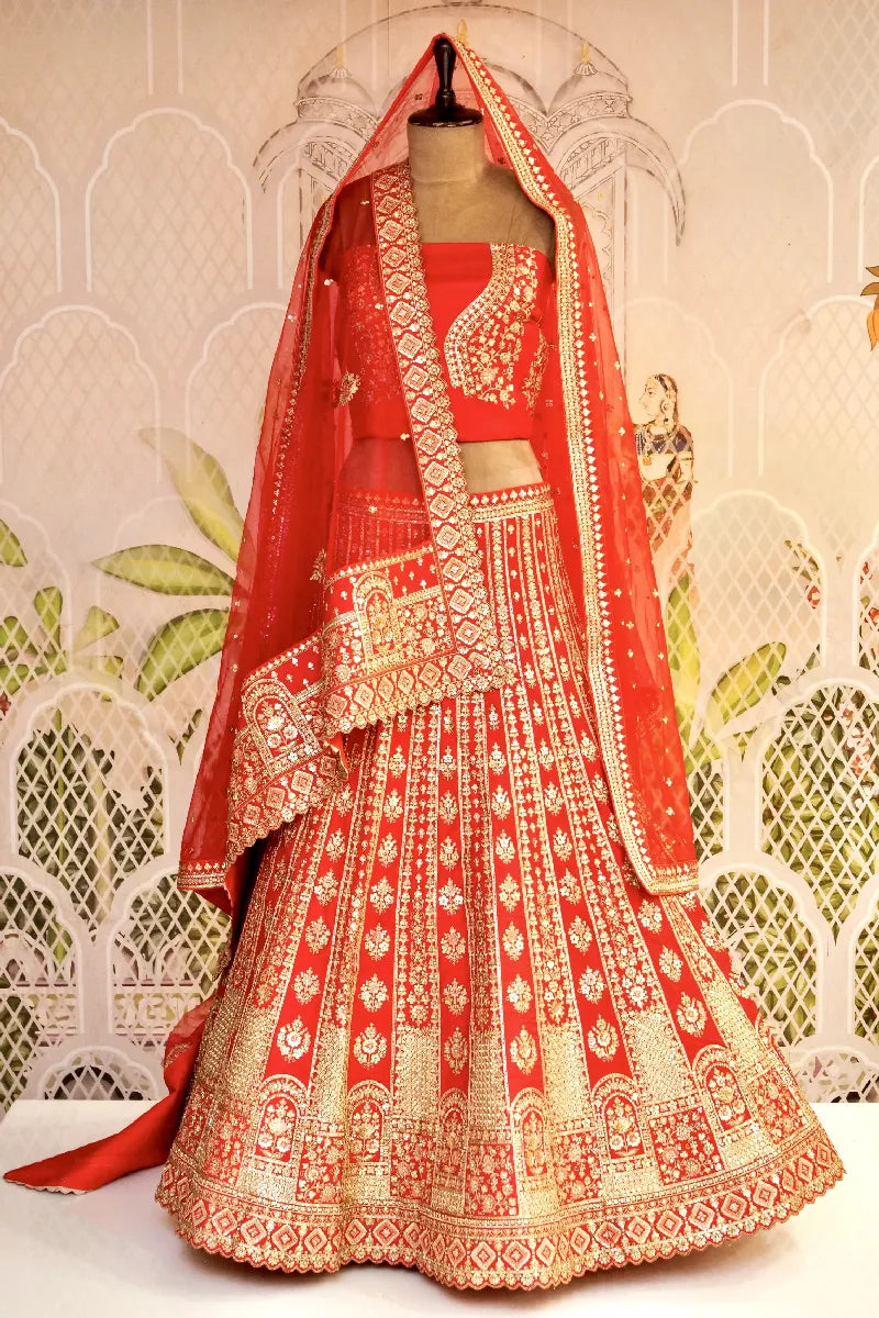 RAW SILK RED COLOR LEHENGA