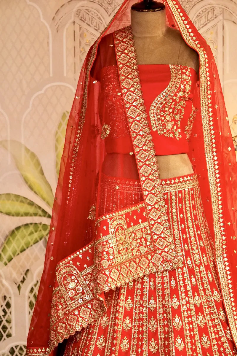 RAW SILK RED COLOR LEHENGA