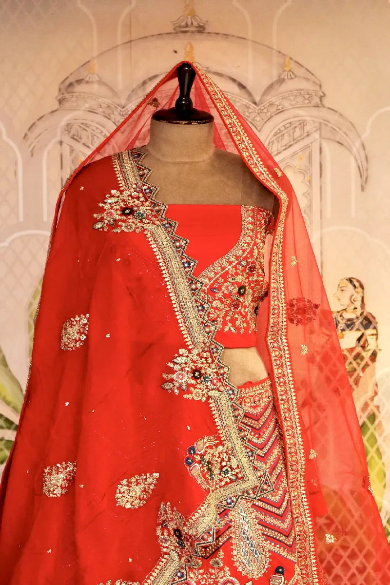 RAW SILK RED COLOR LEHENGA