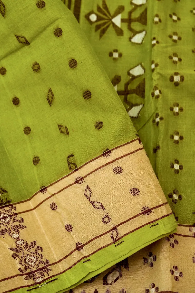 BANARASI PISTA GREEN COLOR SIKO TAANT COTTON SAREE