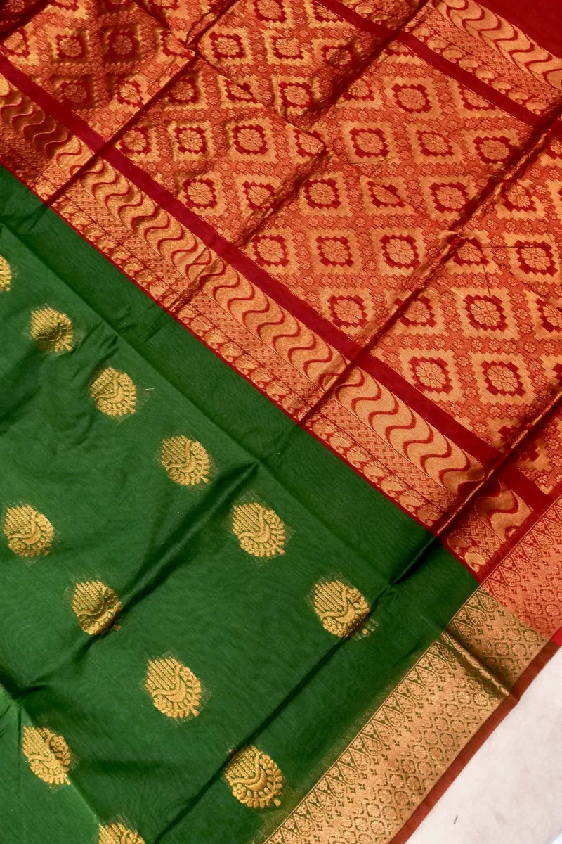 BANARASI MEHENDI GREEN COLOR SIKO COTTON SAREE