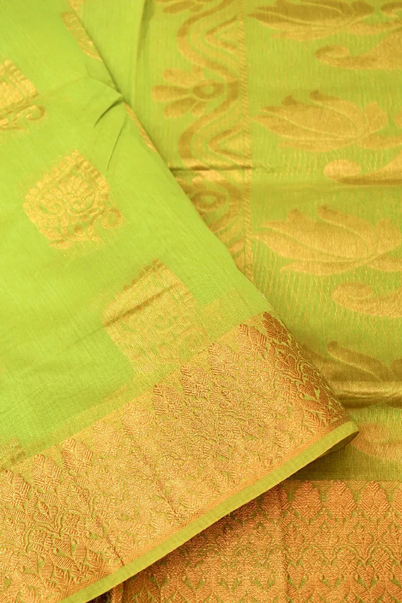 BANARASI PISTA GREEN COLOR SIKO COTTON SAREE