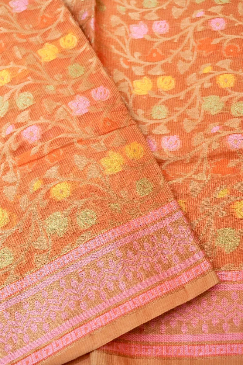 BANARASI ORANGE COLOR SUPERNET COTTON SAREE