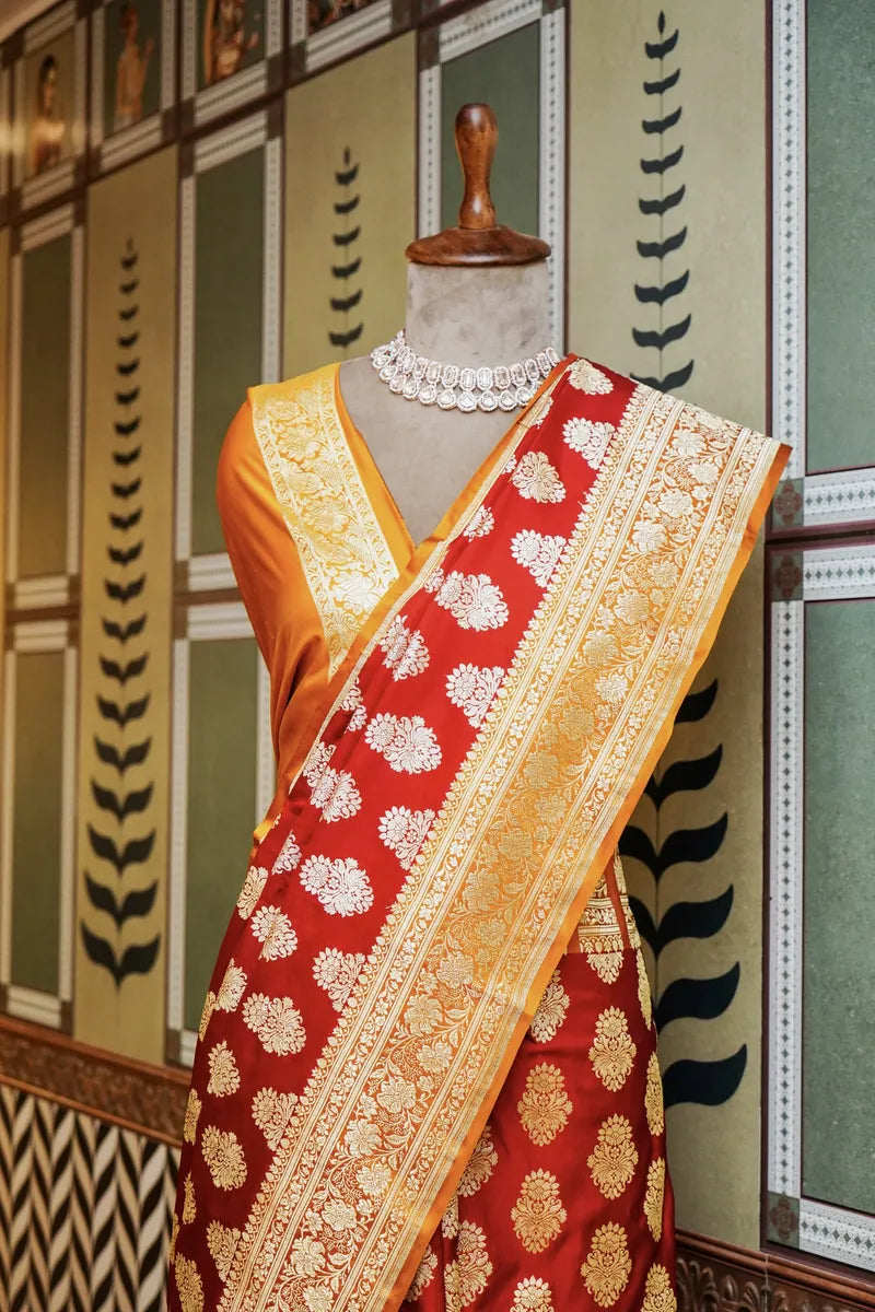 PURE BANARASI MAROON COLOR DOUBLE KATAN SILK SAREE