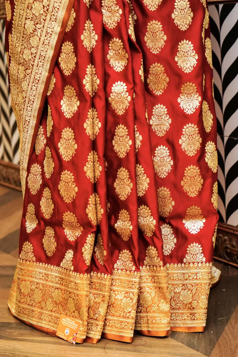 PURE BANARASI MAROON COLOR DOUBLE KATAN SILK SAREE