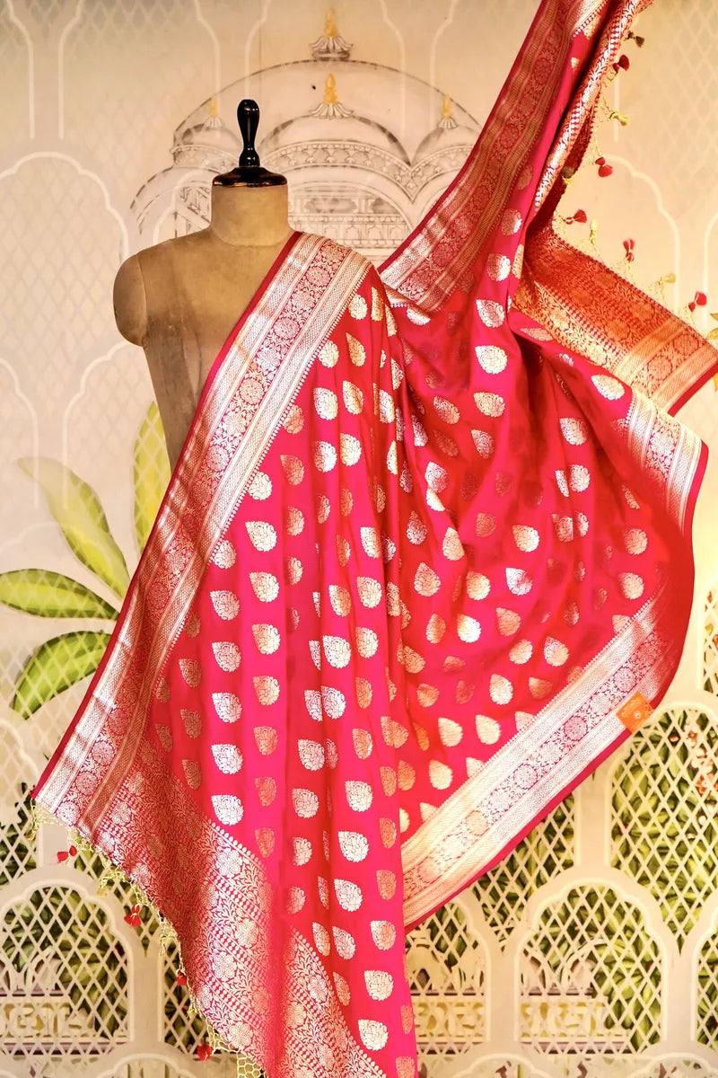 PURE HANDLOOM RANI COLOR BANARASI KATAN SILK DUPATTA