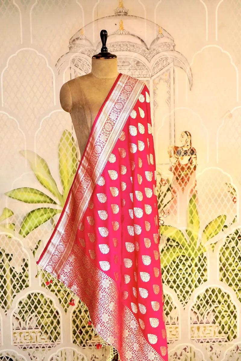 PURE HANDLOOM RANI COLOR BANARASI KATAN SILK DUPATTA