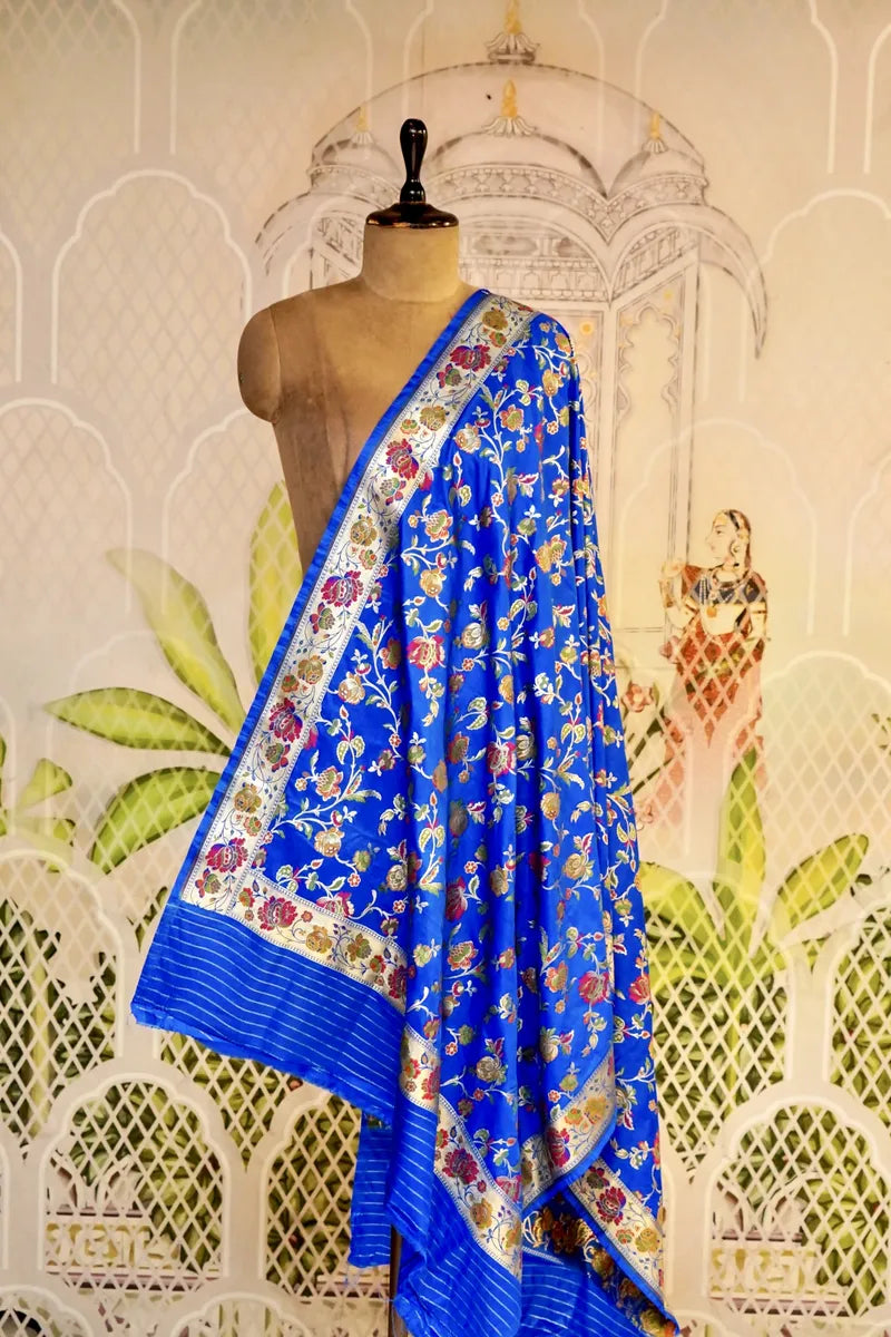 PURE HANDLOOM BLUE COLOR BANARASI KATAN SILK DUPATTA