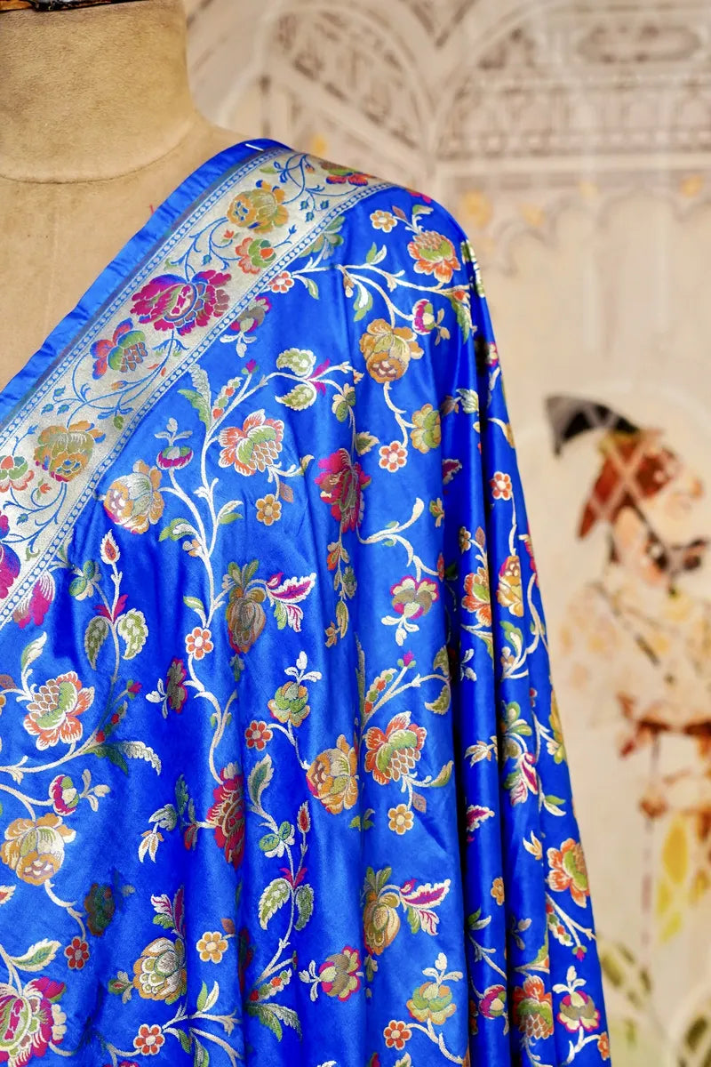 PURE HANDLOOM BLUE COLOR BANARASI KATAN SILK DUPATTA