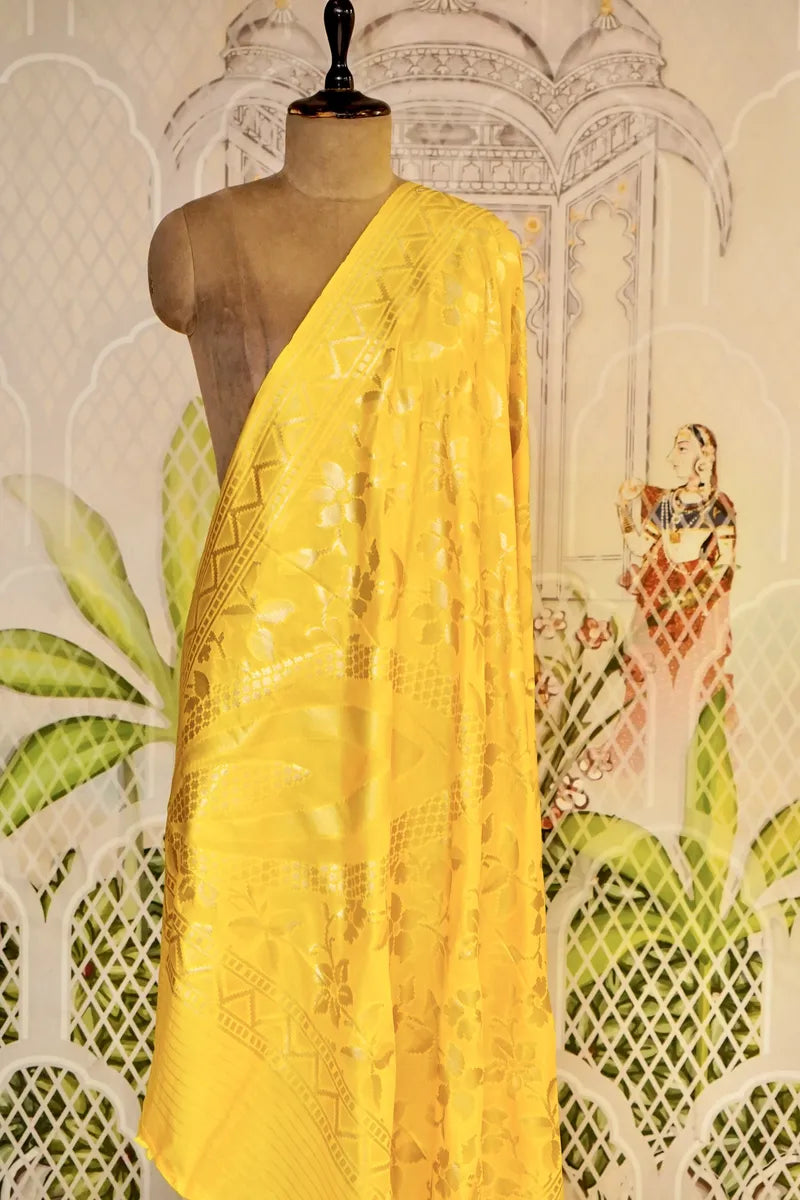 PURE HANDLOOM YELLOW COLOR BANARASI KATAN SILK DUPATTA