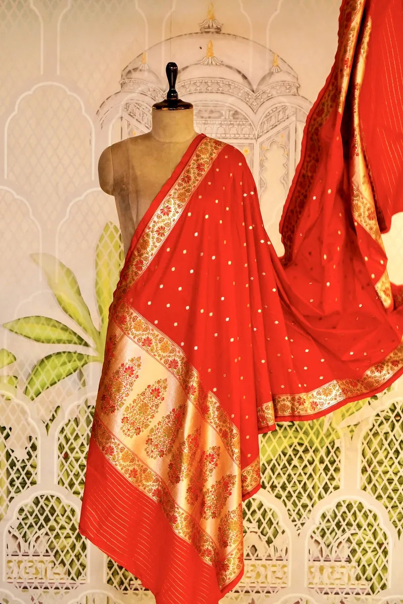 PURE HANDLOOM RED COLOR BANARASI KATAN SILK DUPATTA