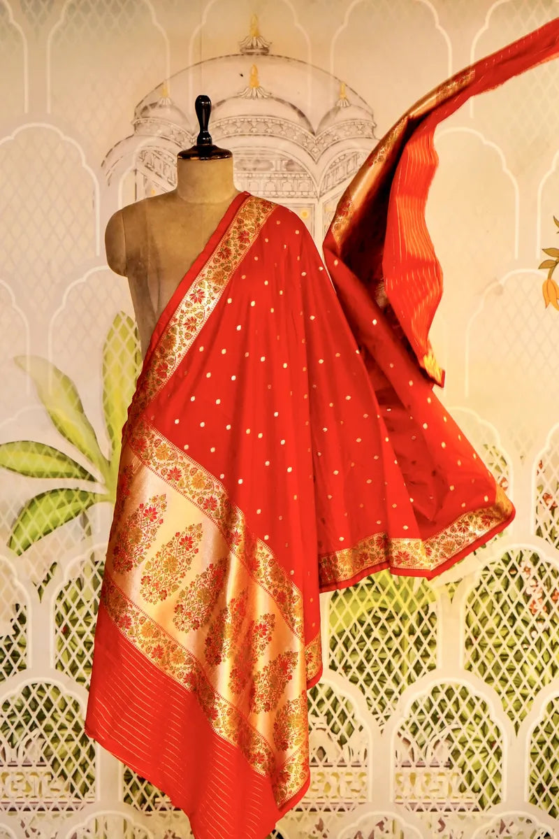 PURE HANDLOOM RED COLOR BANARASI KATAN SILK DUPATTA