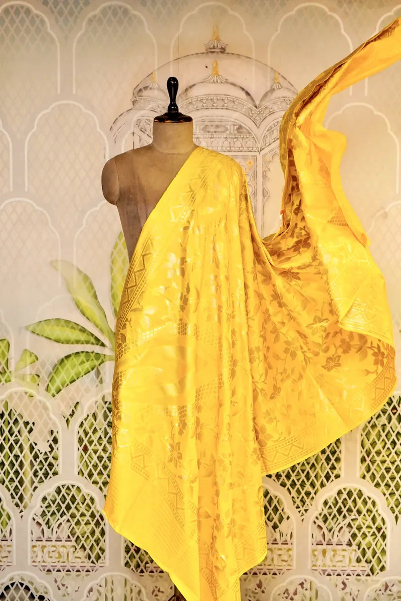 PURE HANDLOOM YELLOW COLOR BANARASI KATAN SILK DUPATTA