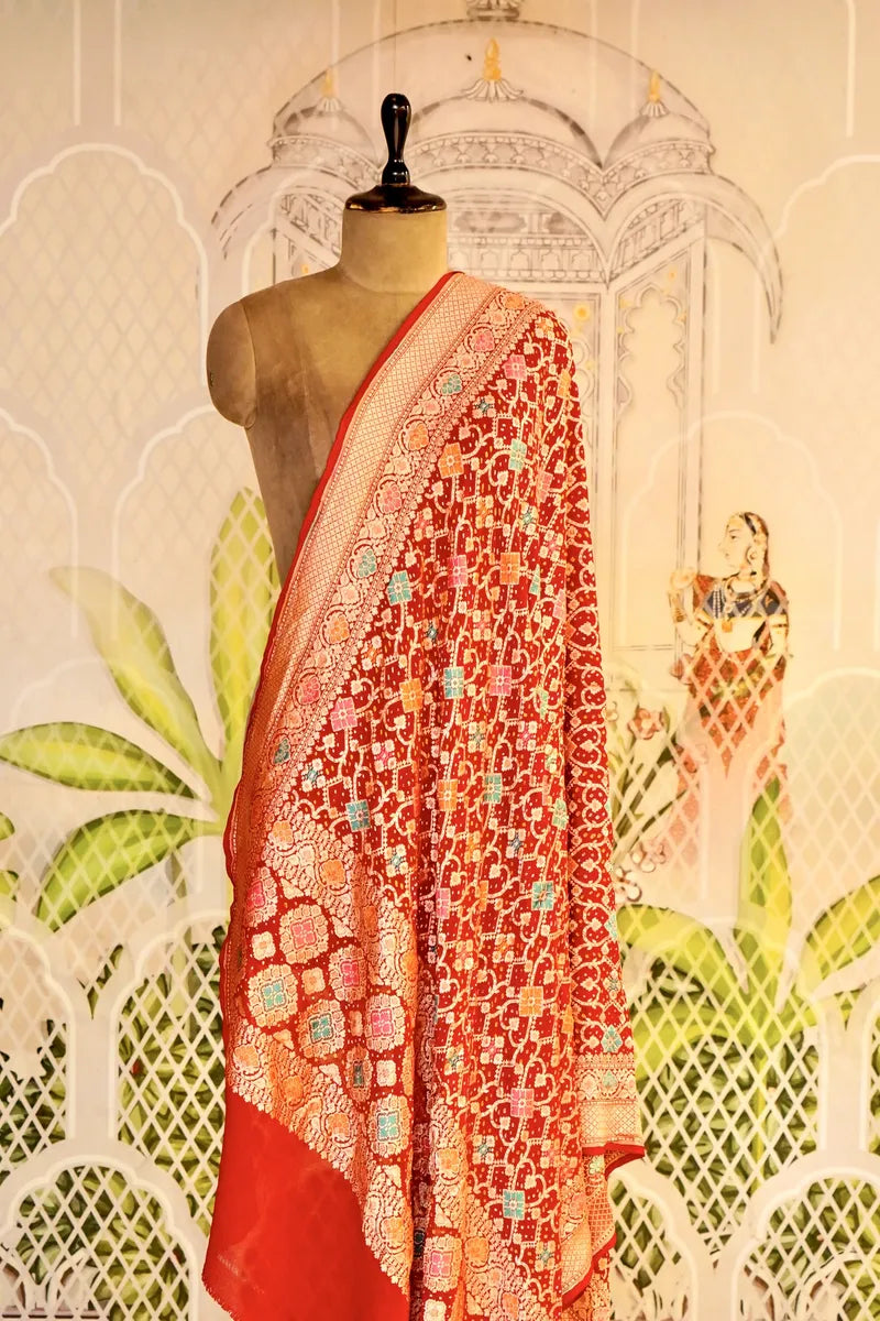 PURE HANDLOOM MAROON COLOR KHADDI BANDHANI DUPATTA