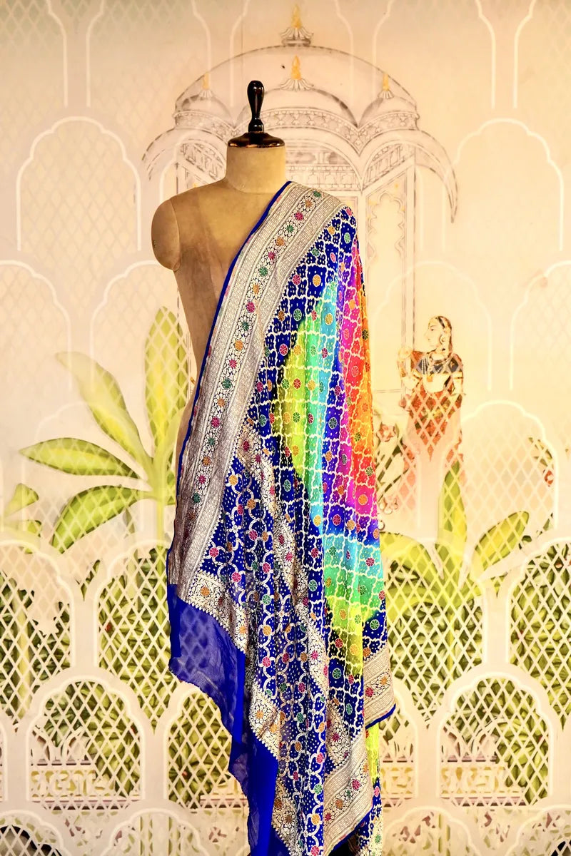 PURE HANDLOOM MULTICOLOR KHADDI BANDHANI DUPATTA