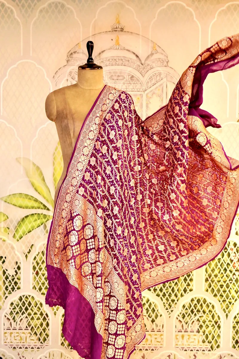PURE HANDLOOM PURPLE COLOR KHADDI BANDHANI DUPATTA