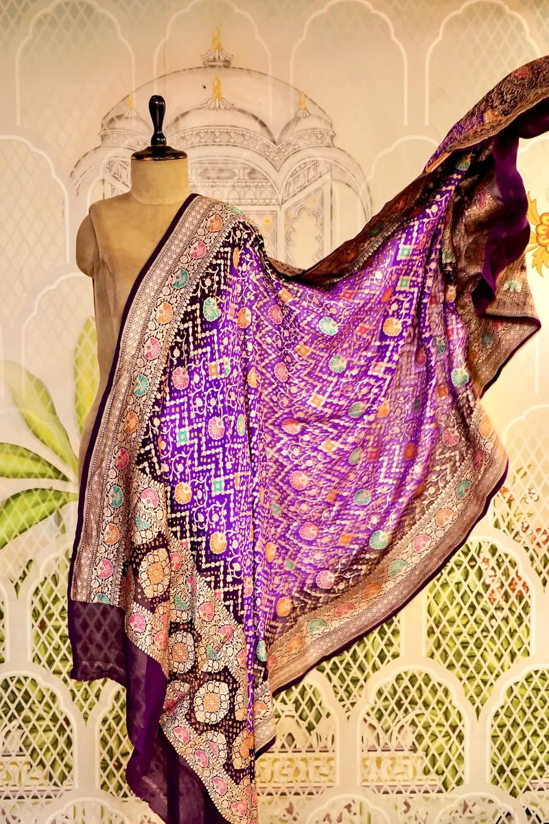 PURE HANDLOOM PURPLE COLOR KHADDI BANDHANI DUPATTA