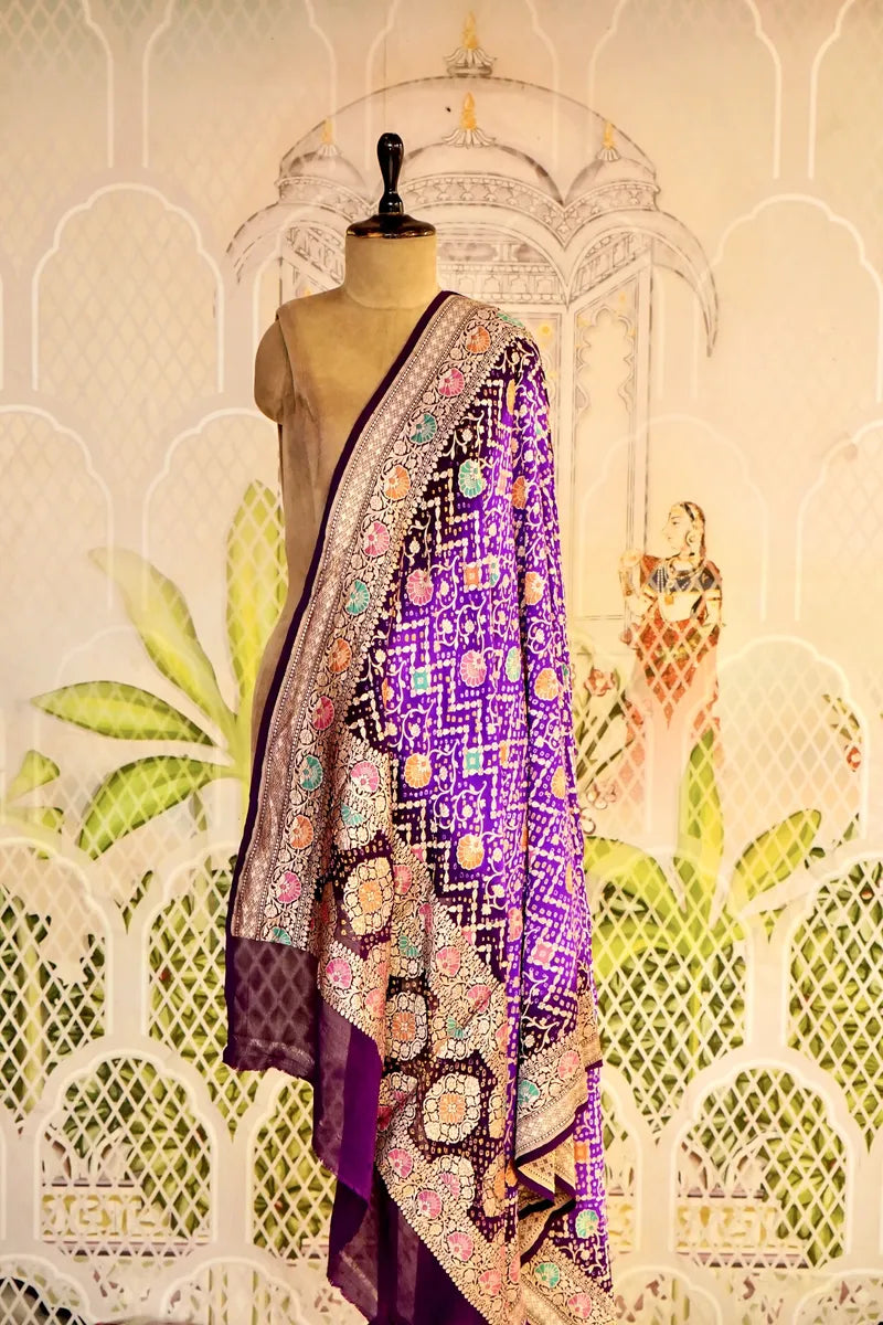 PURE HANDLOOM PURPLE COLOR KHADDI BANDHANI DUPATTA
