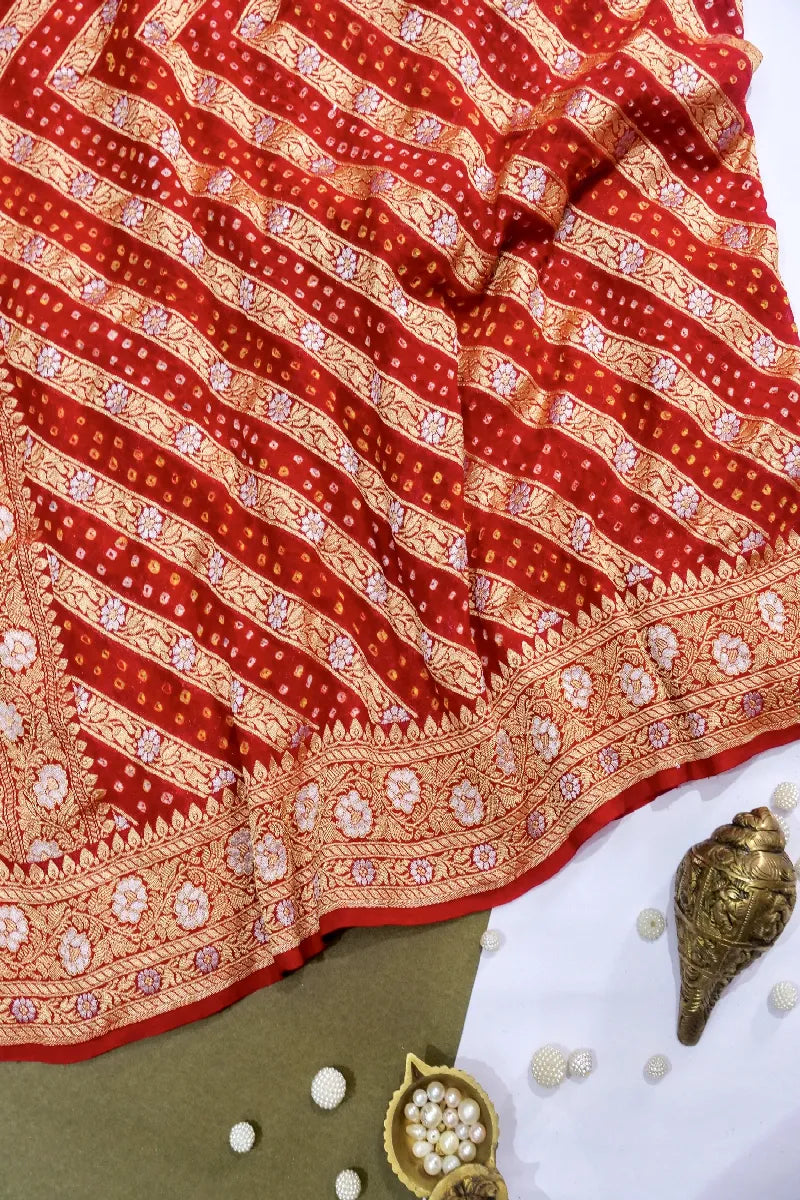 RED COLOR PURE HANDLOOM KHADDI GEORGETTE BANDHANI SAREE