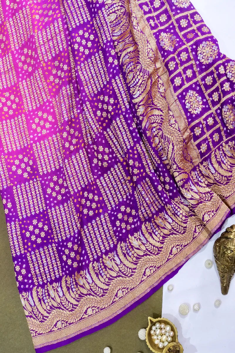 VIOLET COLOR PURE HANDLOOM KHADDI GEORGETTE BANDHANI SAREE