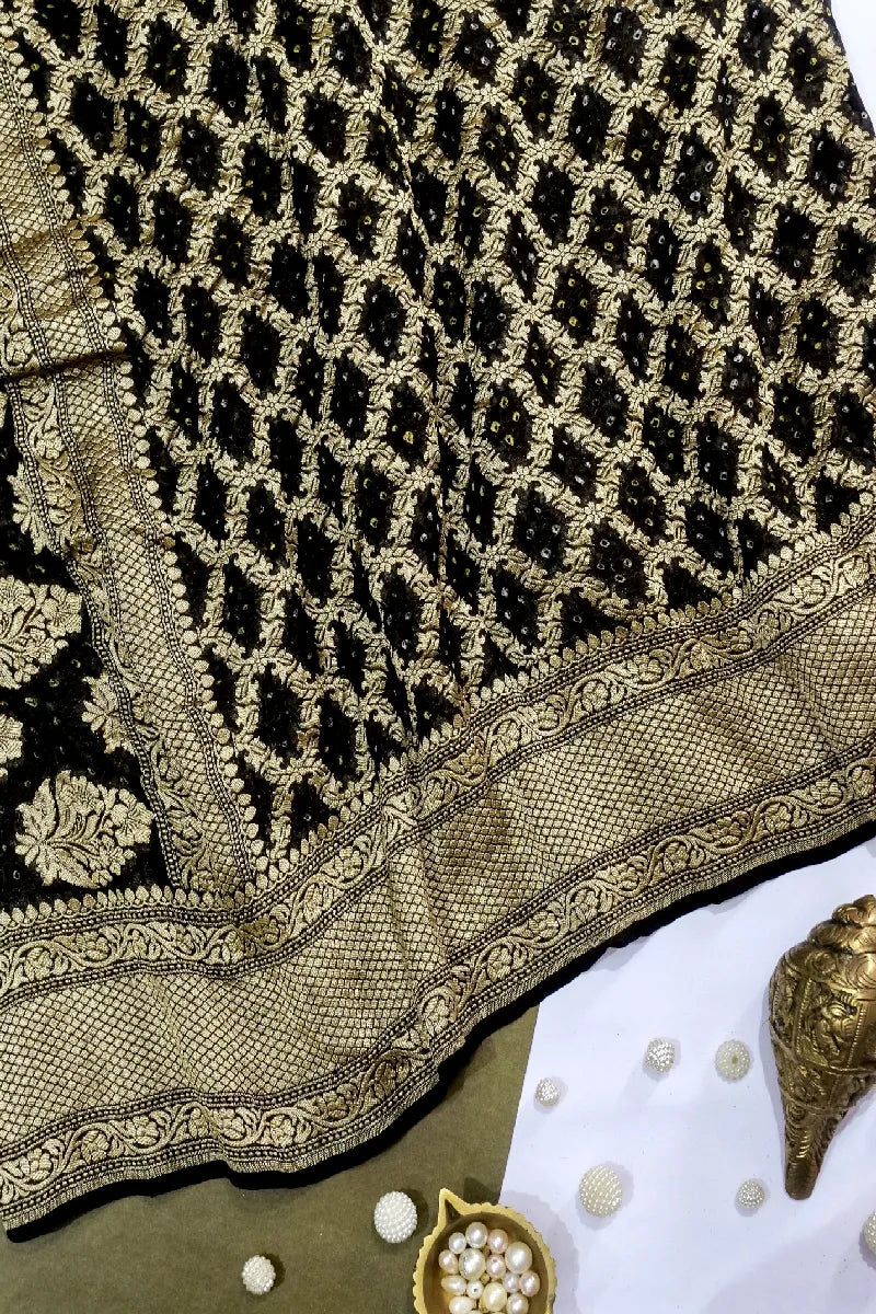 BLACK COLOR PURE HANDLOOM KHADDI GEORGETTE SAREE