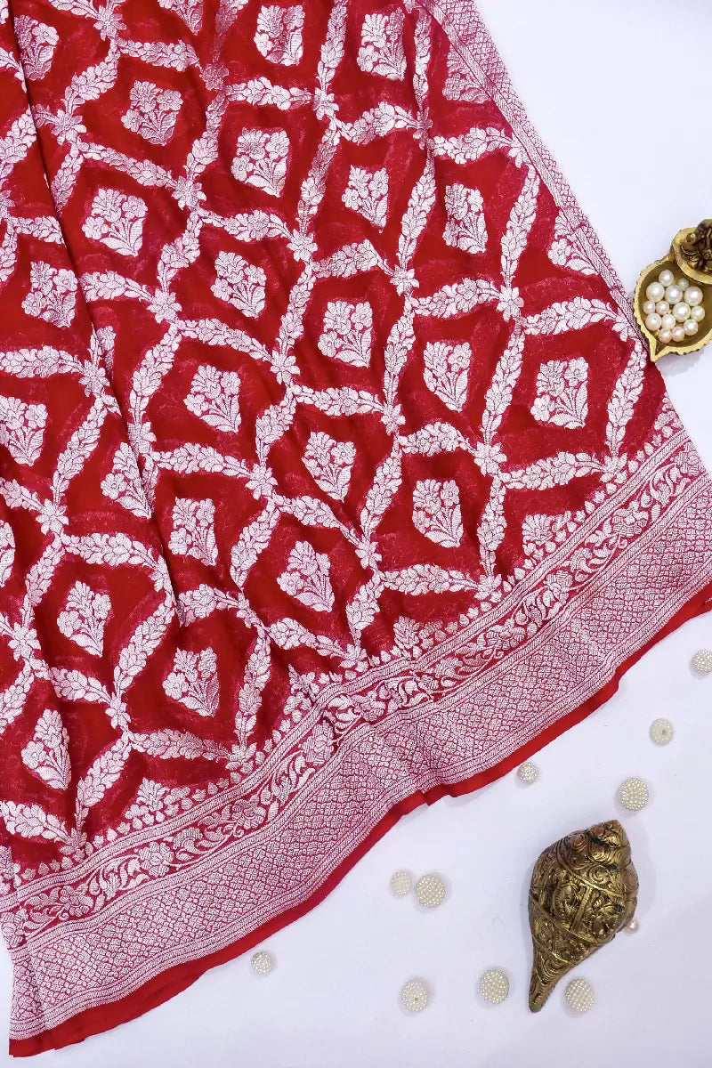 RED COLOR PURE HANDLOOM KHADDI GEORGETTE SAREE