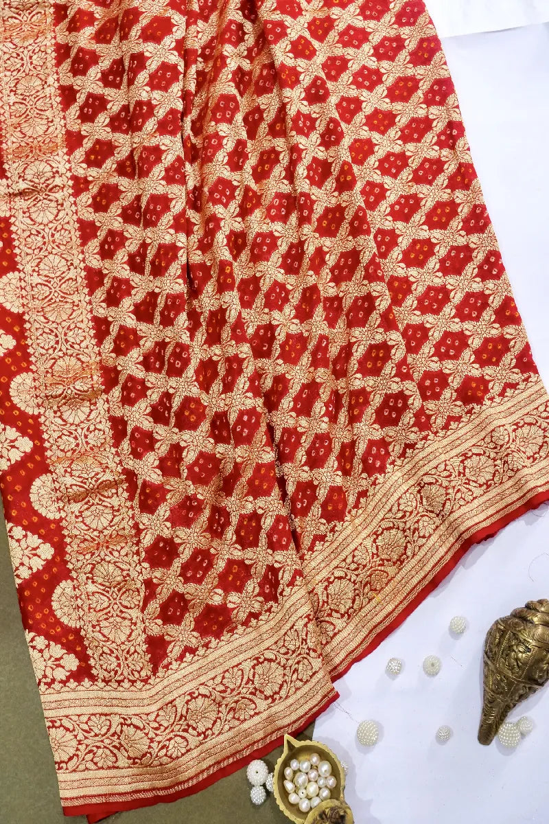 RED COLOR PURE HANDLOOM KHADDI GEORGETTE SAREE
