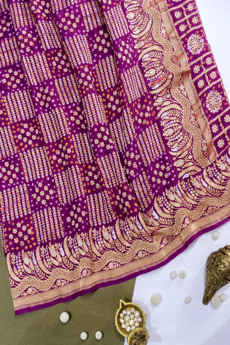 VIOLET COLOR PURE HANDLOOM KHADDI GEORGETTE BANDHANI