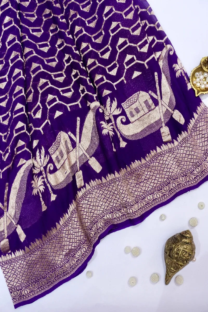ROYAL BLUE COLOR PURE HANDLOOM KHADDI GEORGETTE SAREE
